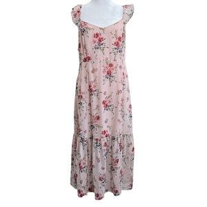 Melrose And Market Pink Rose Garden Ruffle Semi Open Back Maxi Dress Size Large